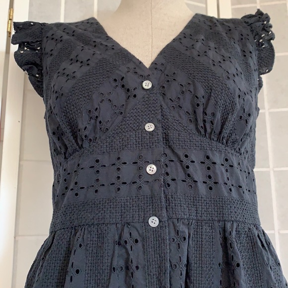 J Crew Black Cotton Eyelet Button Midi Dress Sz 10 - Picture 15 of 15